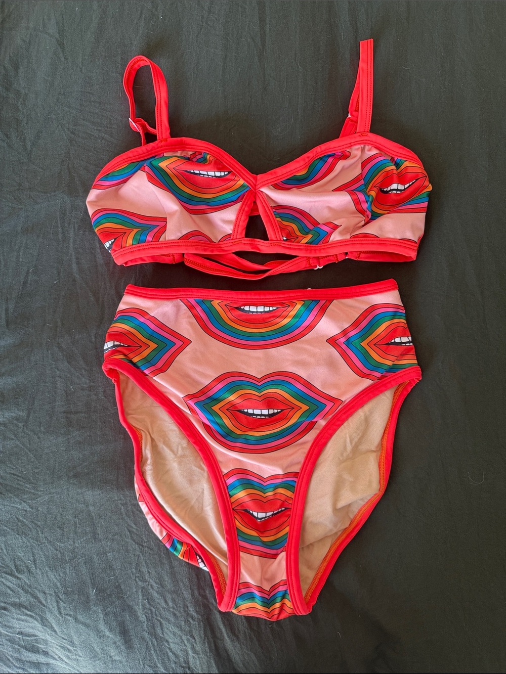 Solstice Pink Multicolor Lip-Print High-Waist Bikini